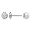 Sterling Silver RH-plated Polished MOP & CZ Halo Reversible Post Earrings