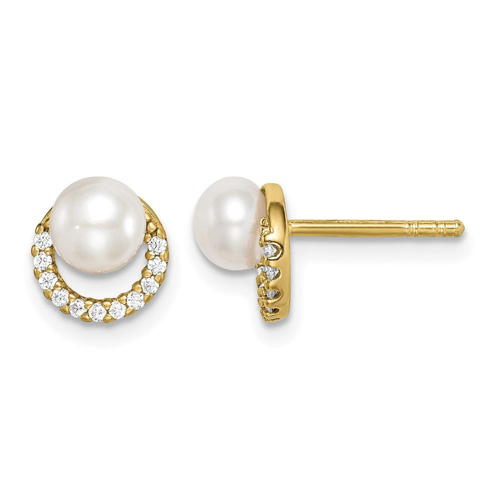 Sterling Silver Gold-tone w/ FW Cultured Pearl and CZ Earrings