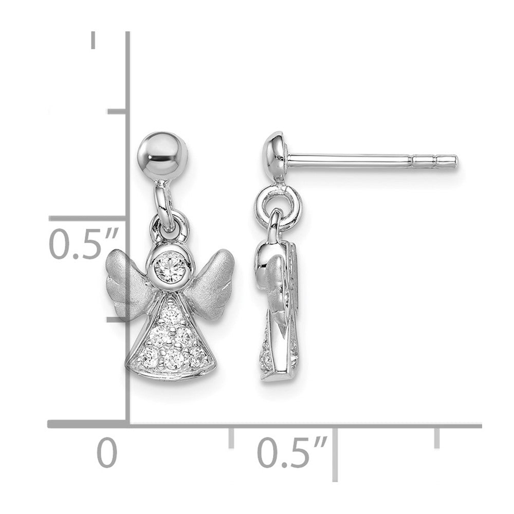 Sterling Silver RH-plated Polished/Satin CZ Angel Post Dangle Earrings