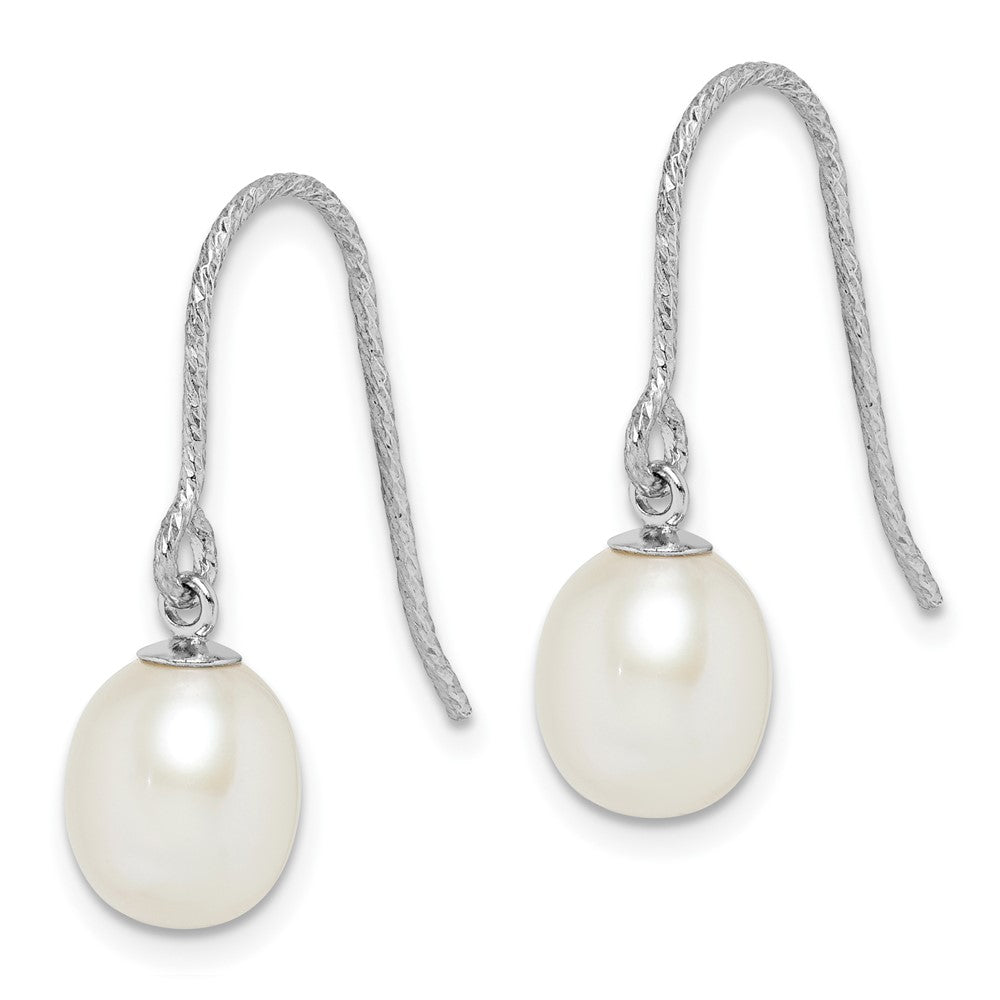 Sterling Silver RH-plated Polished D/C 6-7mm FWC Pearl Dangle Earrings
