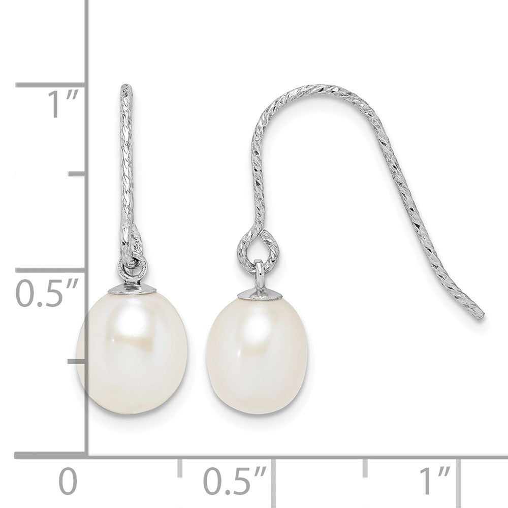 Sterling Silver RH-plated Polished D/C 6-7mm FWC Pearl Dangle Earrings