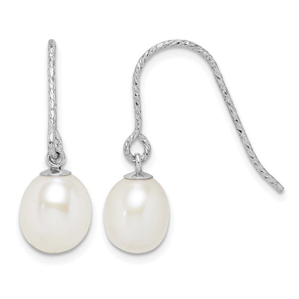Sterling Silver RH-plated Polished D/C 6-7mm FWC Pearl Dangle Earrings