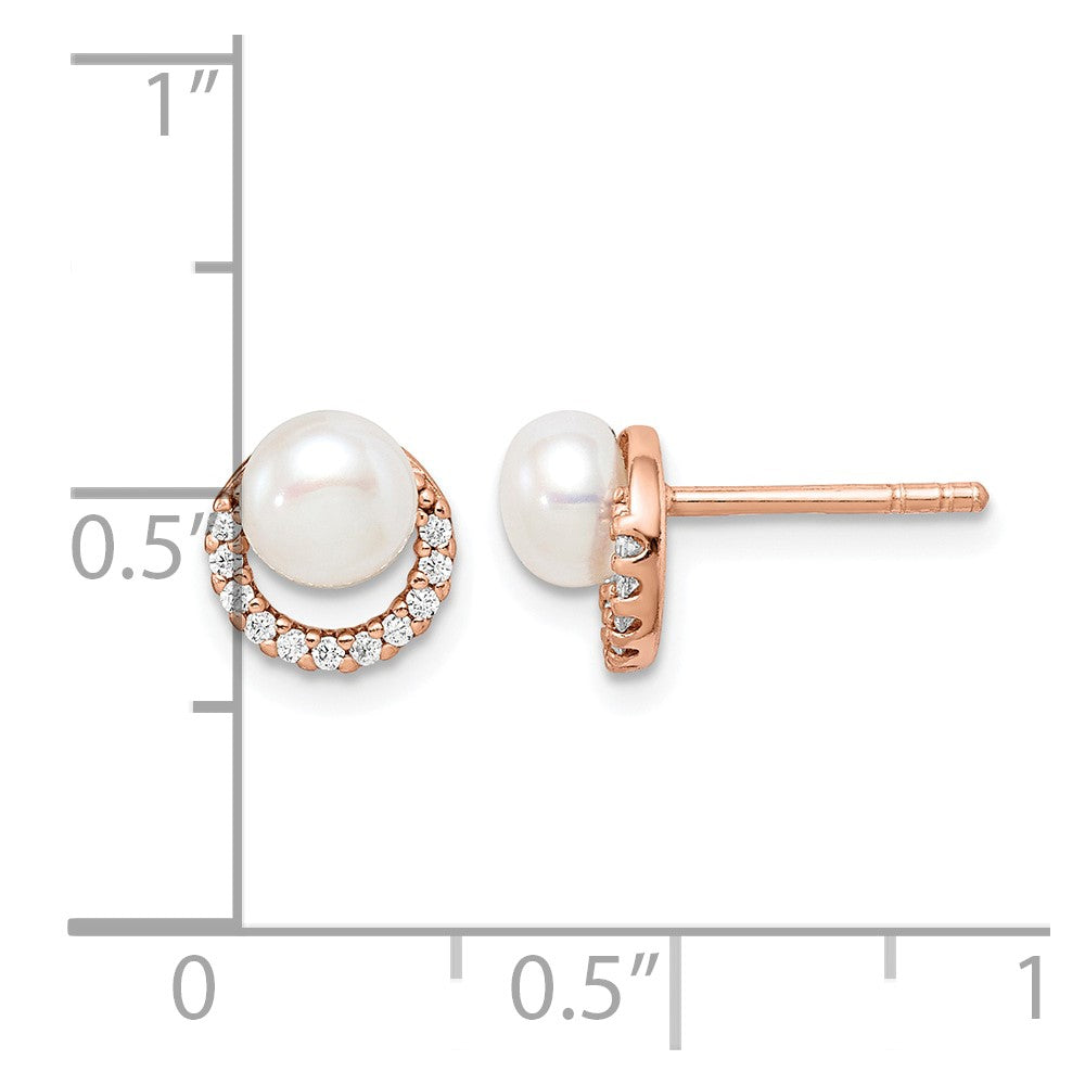 Sterling Silver Rose-tone w/ FW Cultured Pearl and CZ Earrings