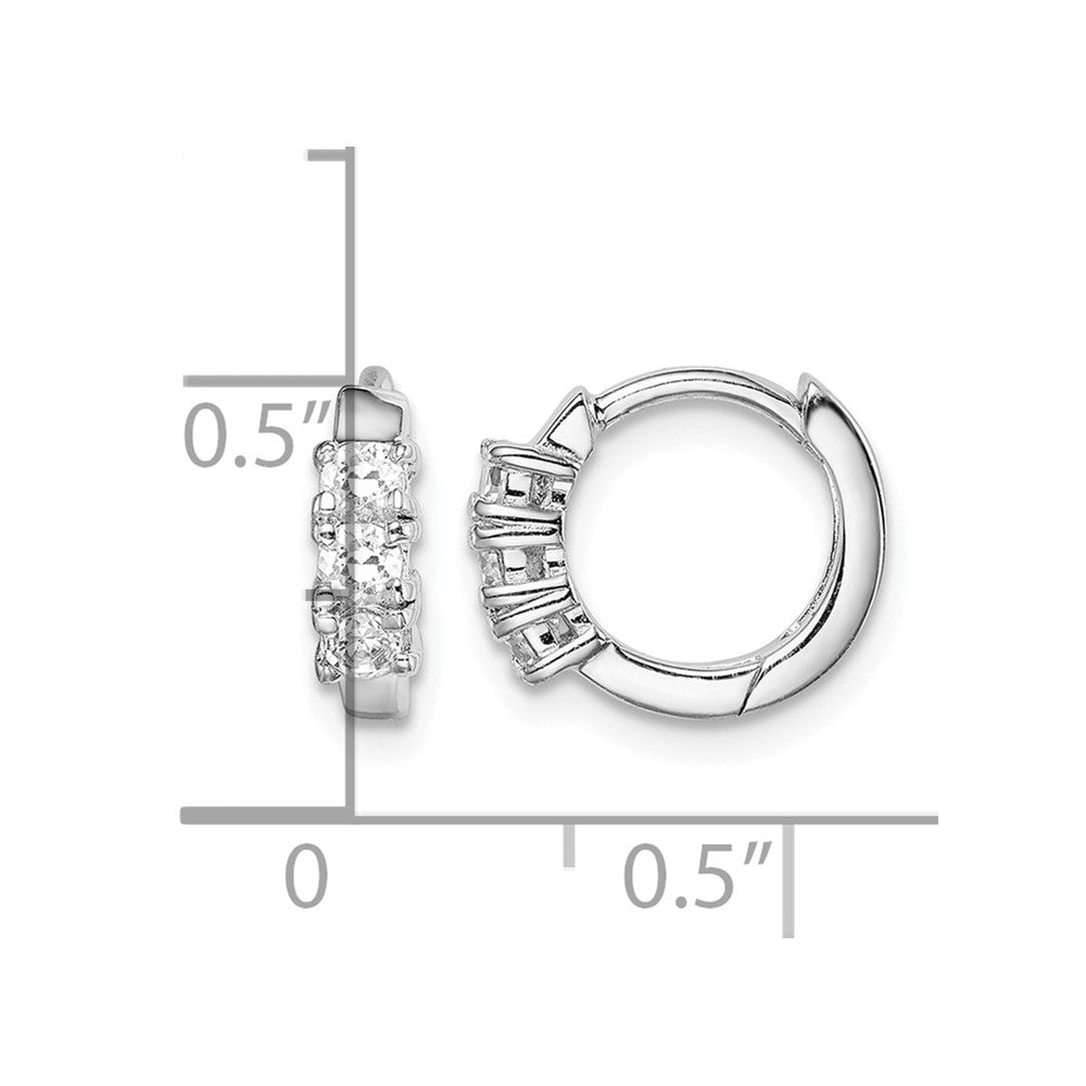 Sterling Silver RH-plated 3-stone CZ 2x11mm Hinged Hoop Earrings