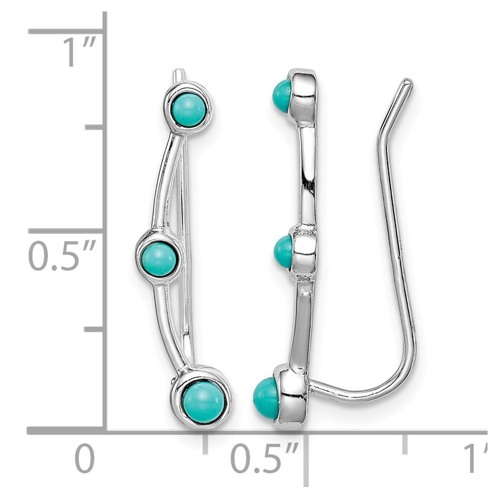 Sterling Silver Rhodium-plated Created Turquoise Ear Climber Earrings
