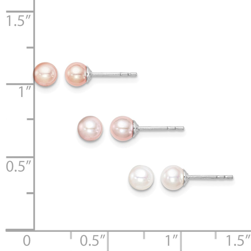 SS Madi K RH-pltd 4-5mm White/Pink/Purple FWC Pearl Stud Earrings Set
