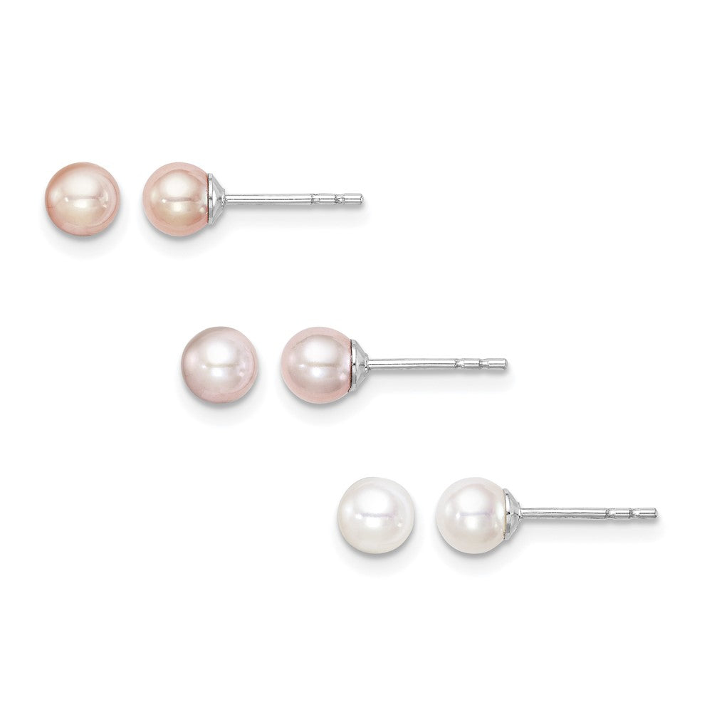 SS Madi K RH-pltd 4-5mm White/Pink/Purple FWC Pearl Stud Earrings Set