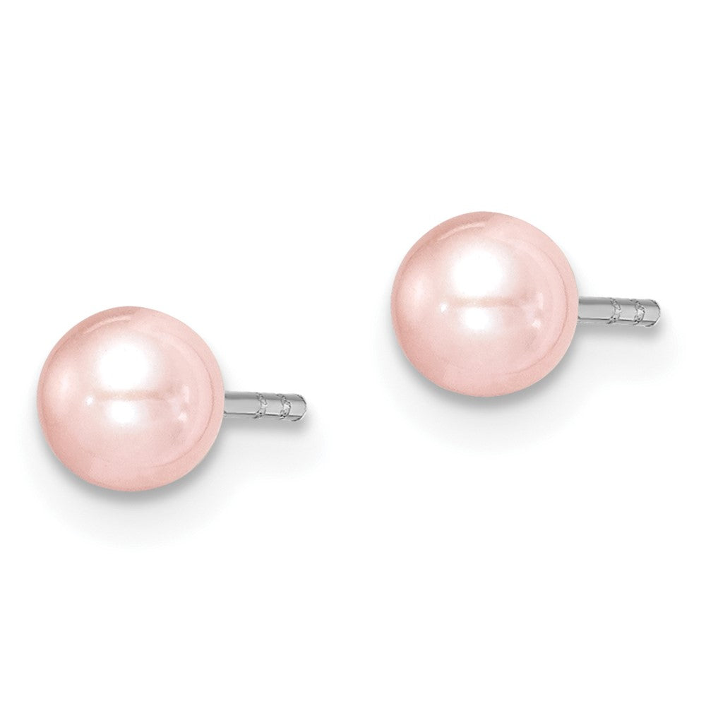 SS Madi K Rhod-plated 4-5mm Pink Round FWC Pearl Stud Earrings