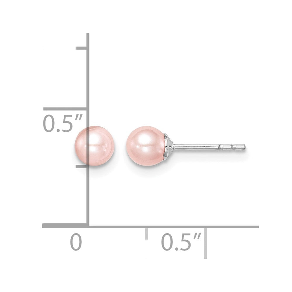 SS Madi K Rhod-plated 4-5mm Pink Round FWC Pearl Stud Earrings