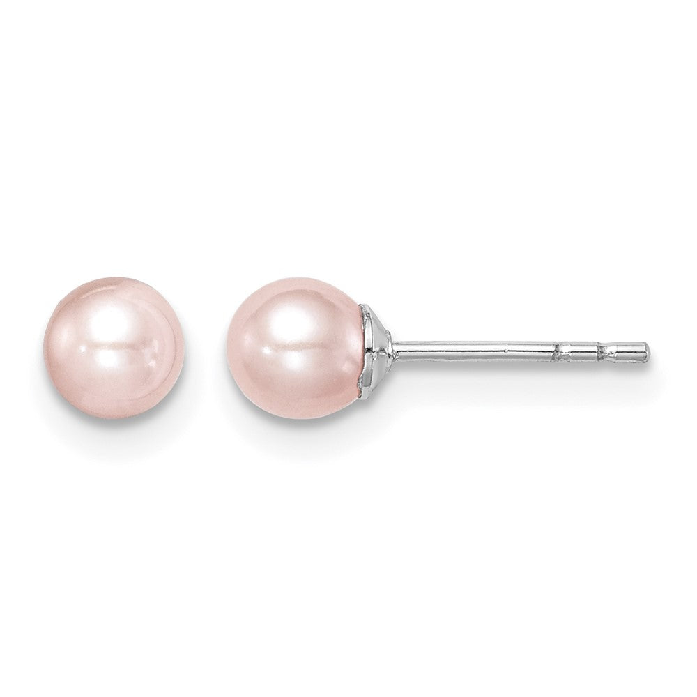 SS Madi K Rhod-plated 4-5mm Pink Round FWC Pearl Stud Earrings