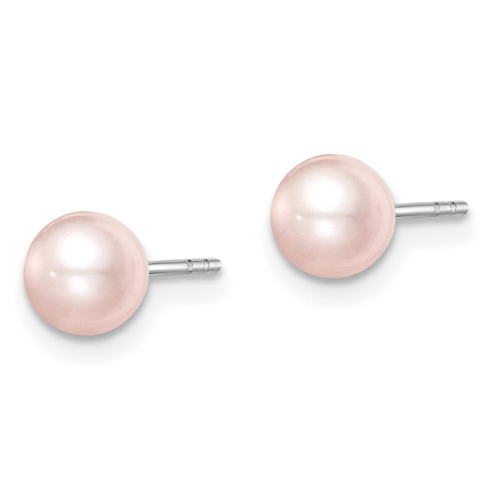 SS Madi K Rhod-plated 5-6mm Pink Round FWC Pearl Stud Earrings