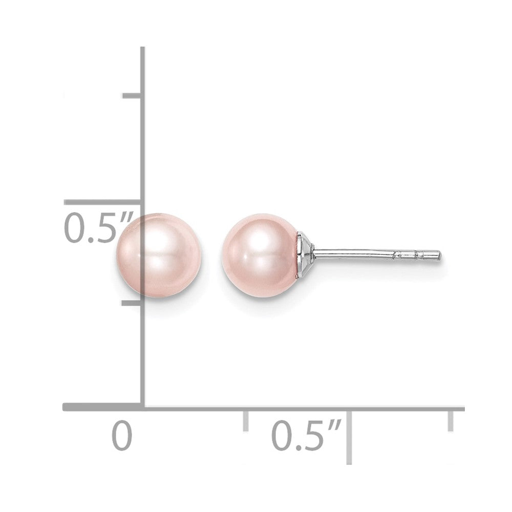 SS Madi K Rhod-plated 5-6mm Pink Round FWC Pearl Stud Earrings