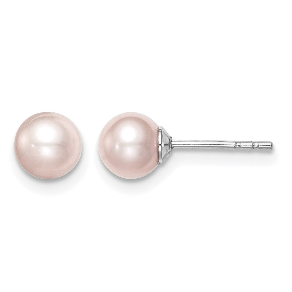 SS Madi K Rhod-plated 5-6mm Pink Round FWC Pearl Stud Earrings