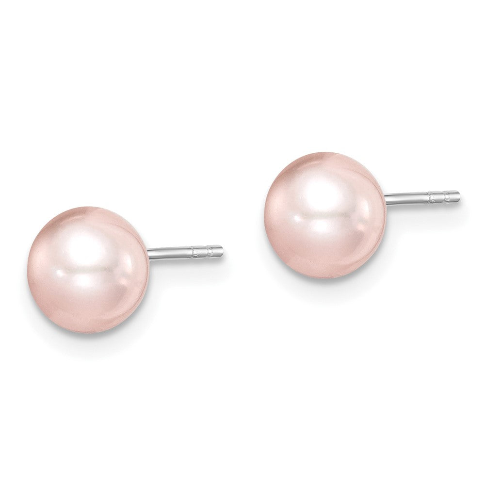 SS Madi K Rhod-plated 6-7mm Pink Round FWC Pearl Stud Earrings