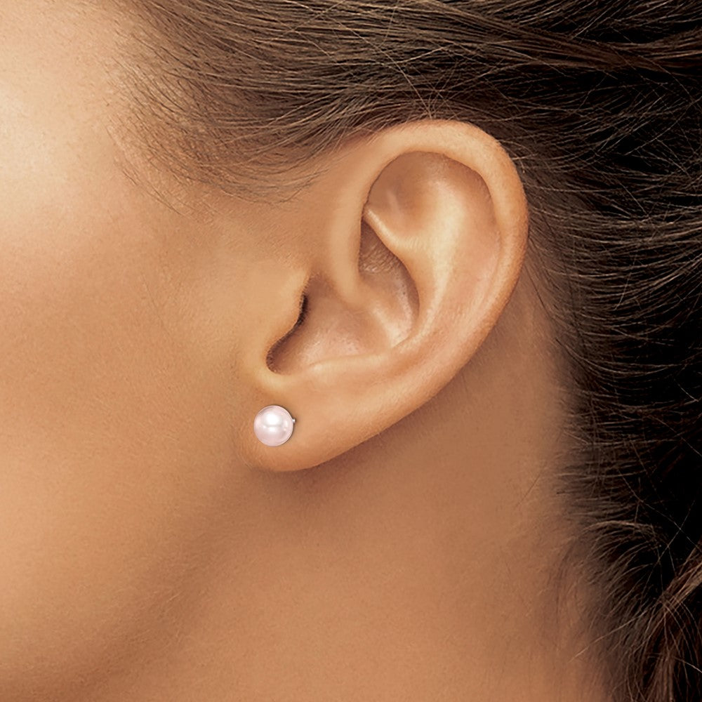 SS Madi K Rhod-plated 6-7mm Pink Round FWC Pearl Stud Earrings