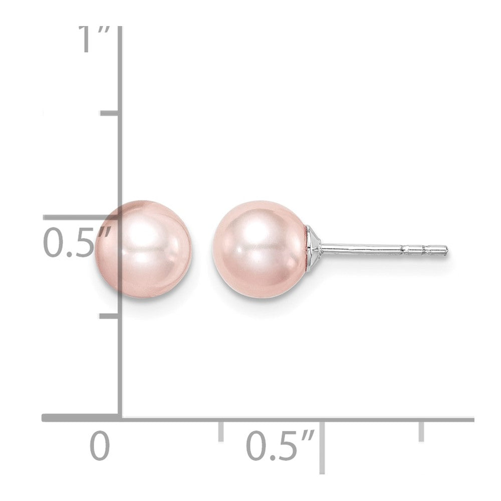 SS Madi K Rhod-plated 6-7mm Pink Round FWC Pearl Stud Earrings