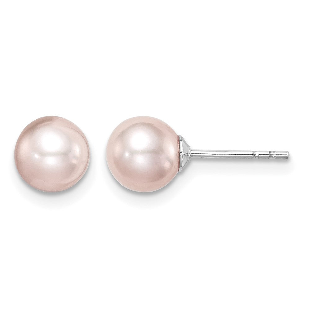 SS Madi K Rhod-plated 6-7mm Pink Round FWC Pearl Stud Earrings