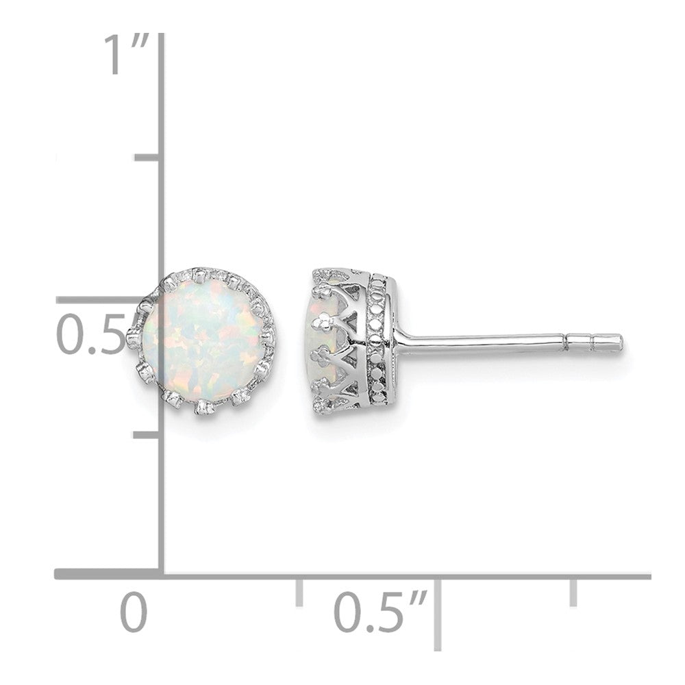 Sterling Silver Rhodium-plated 6mm Polished Created Opal Post Earrings