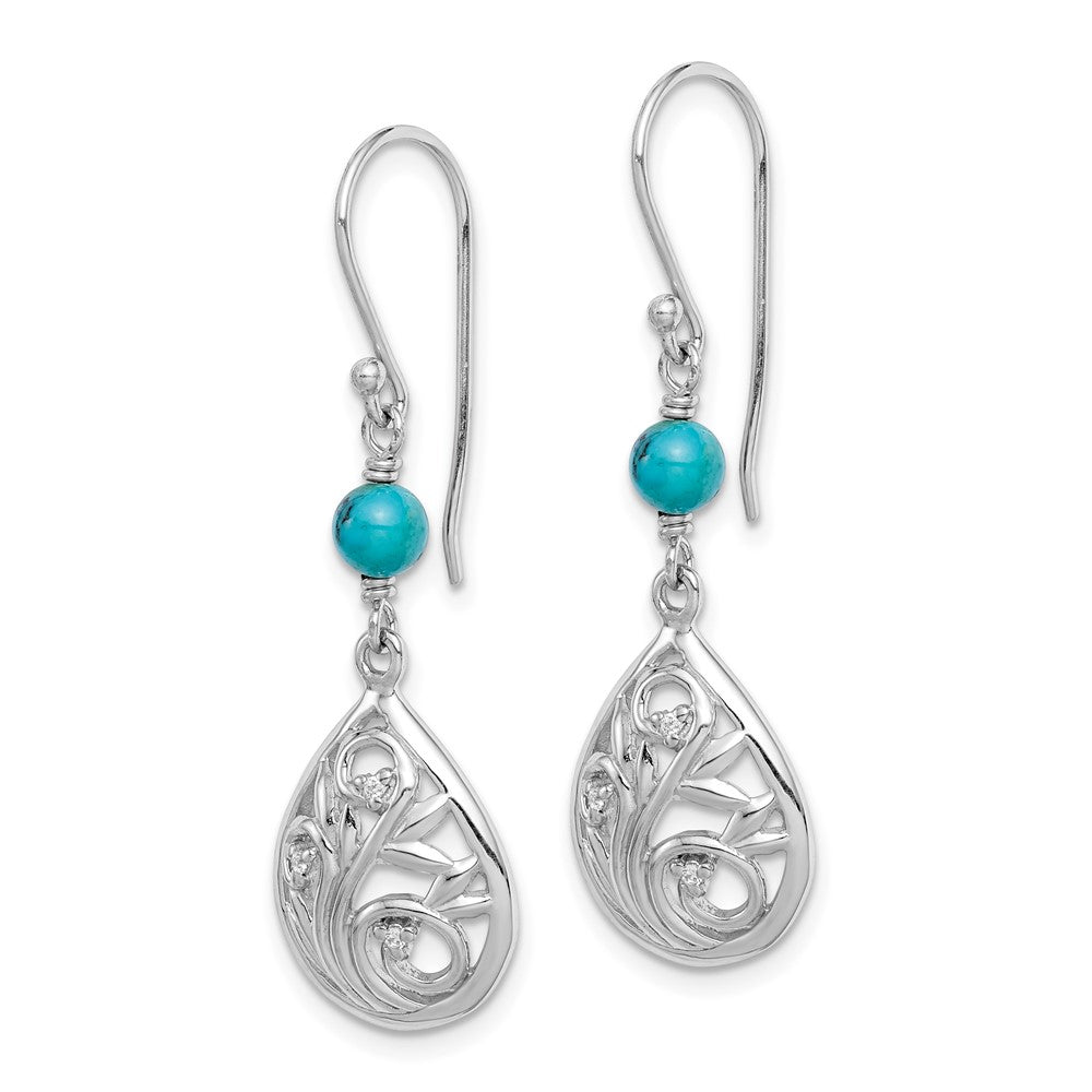 Sterling Silver Rhodium-plated Recon. Turquoise/CZ Dangle Earrings