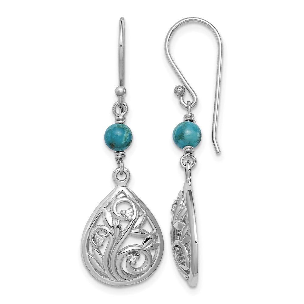 Sterling Silver Rhodium-plated Recon. Turquoise/CZ Dangle Earrings