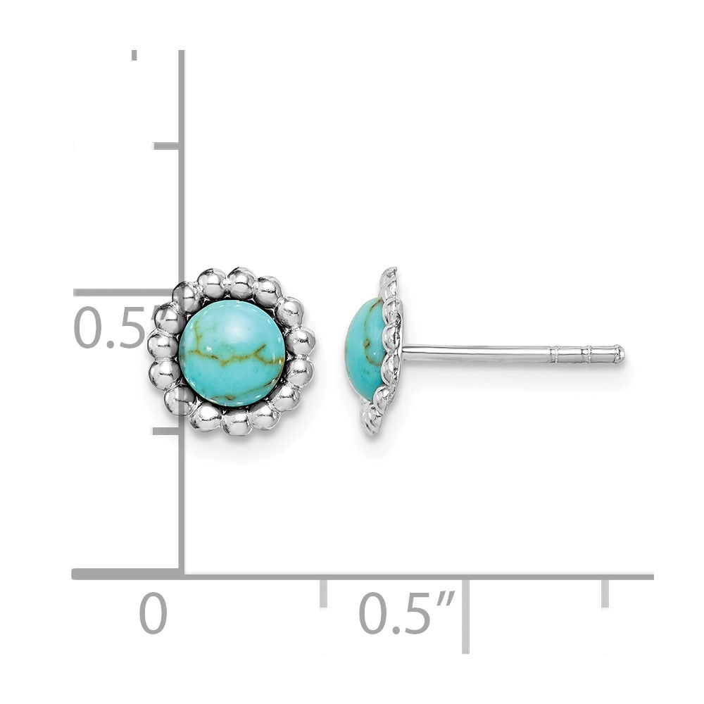 Sterling Silver Rhodium-plated Created Turquoise Post Earrings