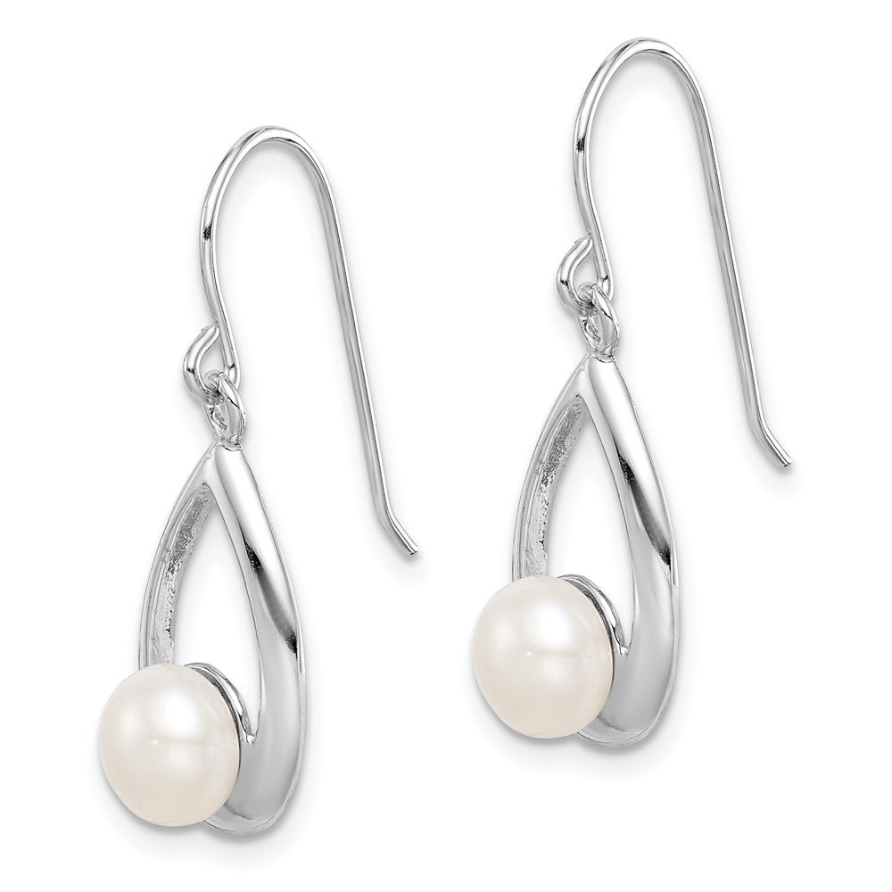 Sterling Silver Rhodium-plated Polished FWC Pearl Teardrop Dangle Earrings