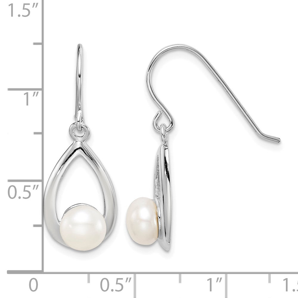 Sterling Silver Rhodium-plated Polished FWC Pearl Teardrop Dangle Earrings