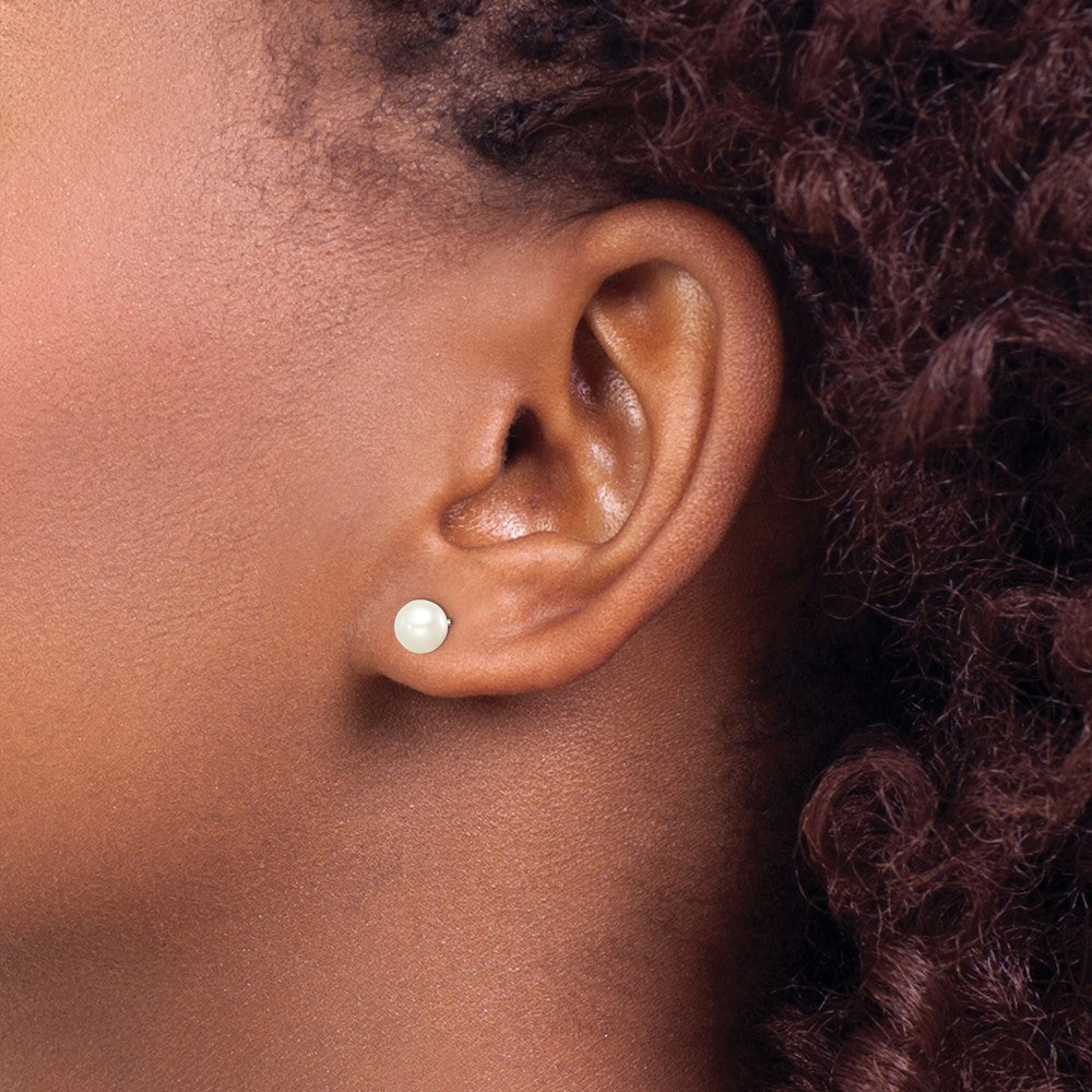 SS Madi K Rhod-plated 5-6mm White Round FWC Pearl Stud Earrings