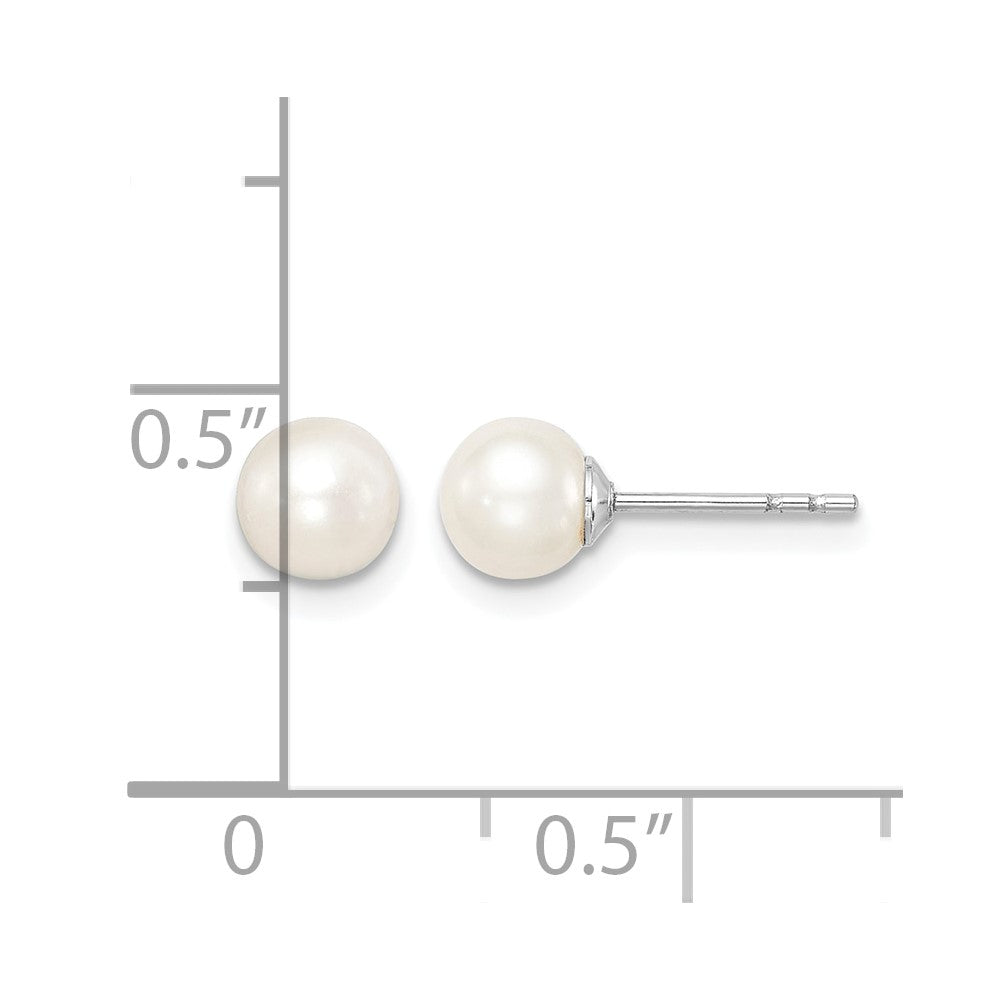 SS Madi K Rhod-plated 5-6mm White Round FWC Pearl Stud Earrings