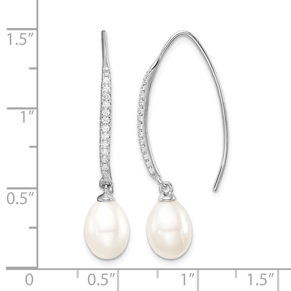 Sterling Silver Rhodium-plated 7-8mm FWC Pearl & CZ Threader Earrings