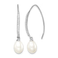 Sterling Silver Rhodium-plated 7-8mm FWC Pearl & CZ Threader Earrings