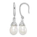 Sterling Silver Rhodium-plated 7-8mm FWC Pearl & CZ Dangle Earrings