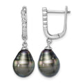 Sterling Silver Rhodium-plated 9-10mm Tahitian Pearl CZ Dangle Earrings