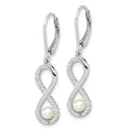 Sterling Silver RH-plated 4-5mm FWC Pearl & CZ Infinity Leverback Earrings