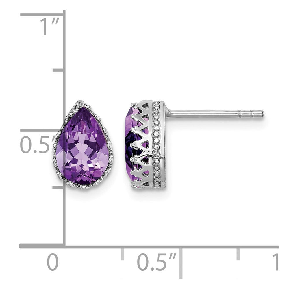 Sterling Silver Rhodium-plated 10mm Polished Pear Amethyst Post Earrings