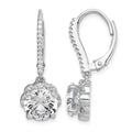 Sterling Silver Rhodium-plated Polished CZ Flower Leverback Earrings