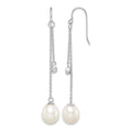Sterling Silver Rhodium-plated 9-10mm FWC Pearl & CZ Dangle Earrings