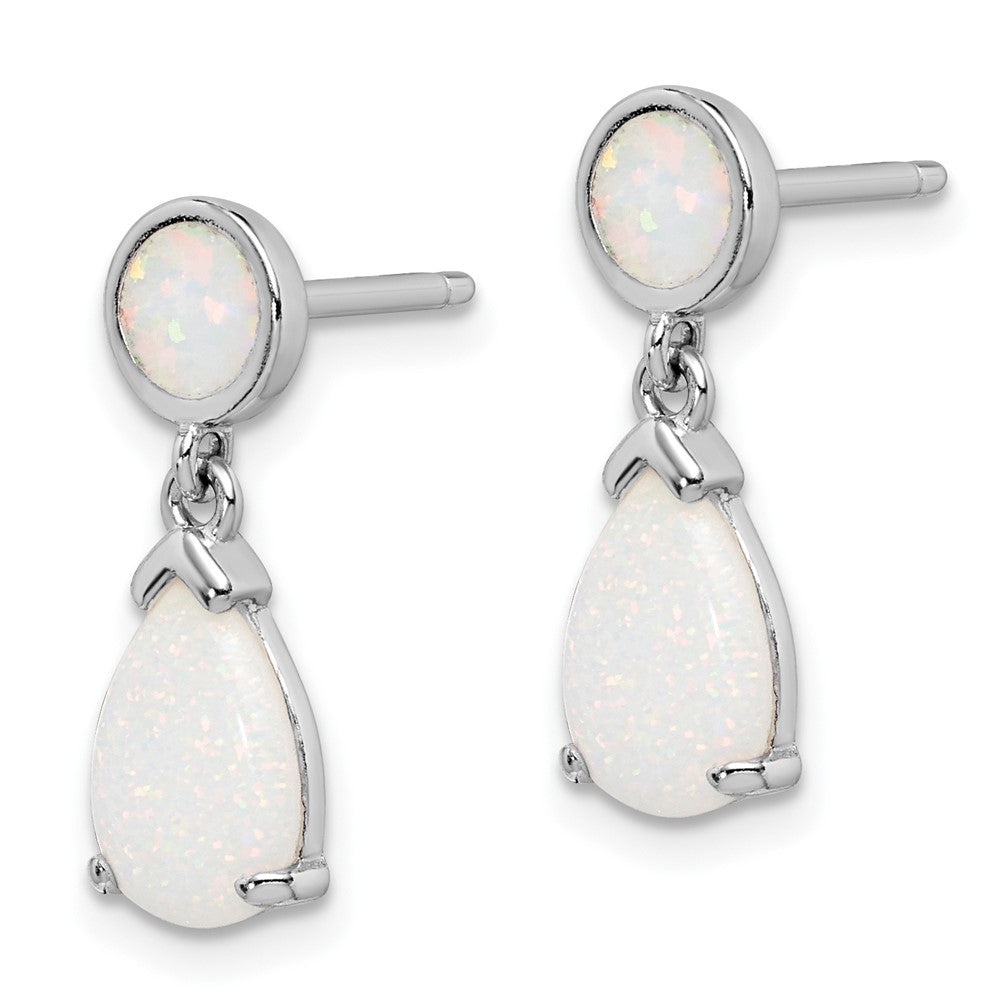 Sterling Silver Rhodium-plated Created Opal Teardrop Post Dangle Earrings