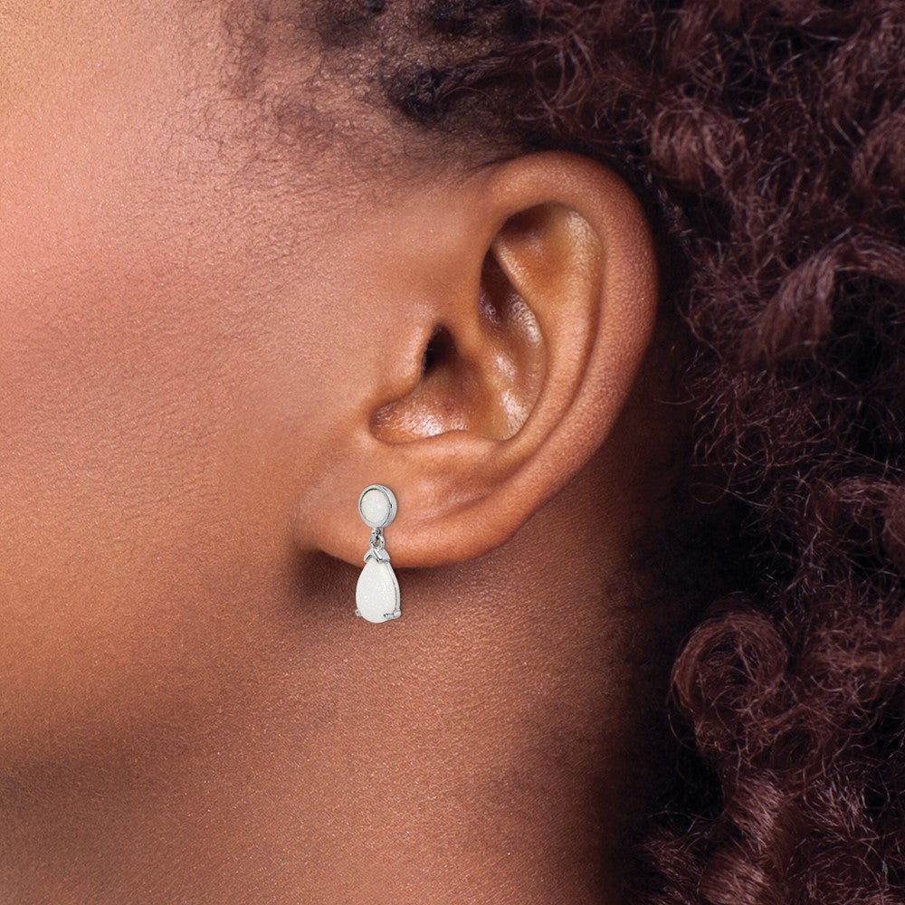 Sterling Silver Rhodium-plated Created Opal Teardrop Post Dangle Earrings