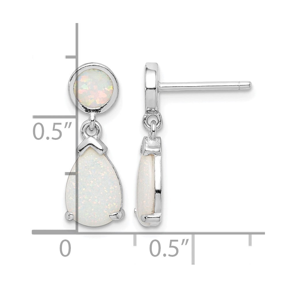 Sterling Silver Rhodium-plated Created Opal Teardrop Post Dangle Earrings