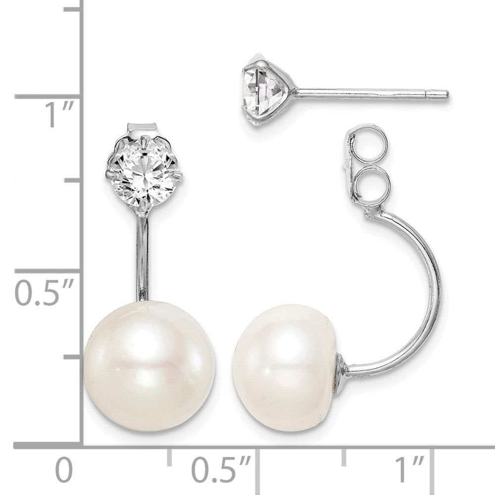 Sterling Silver RH-plated FWC Pearl & CZ Front/Back Post Dangle Earrings