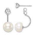 Sterling Silver RH-plated FWC Pearl & CZ Front/Back Post Dangle Earrings