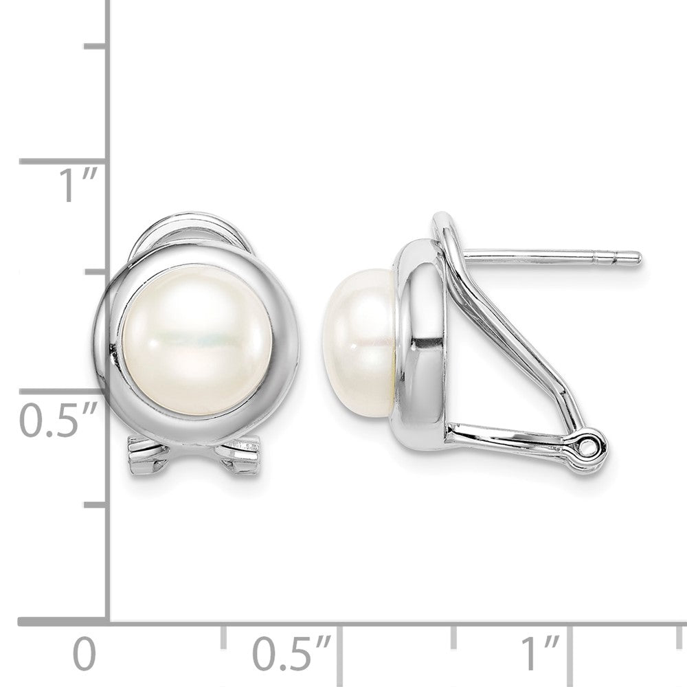 Sterling Silver Rhodium-plated 8-9mm Button FWC Pearl Omega Clip Earrings