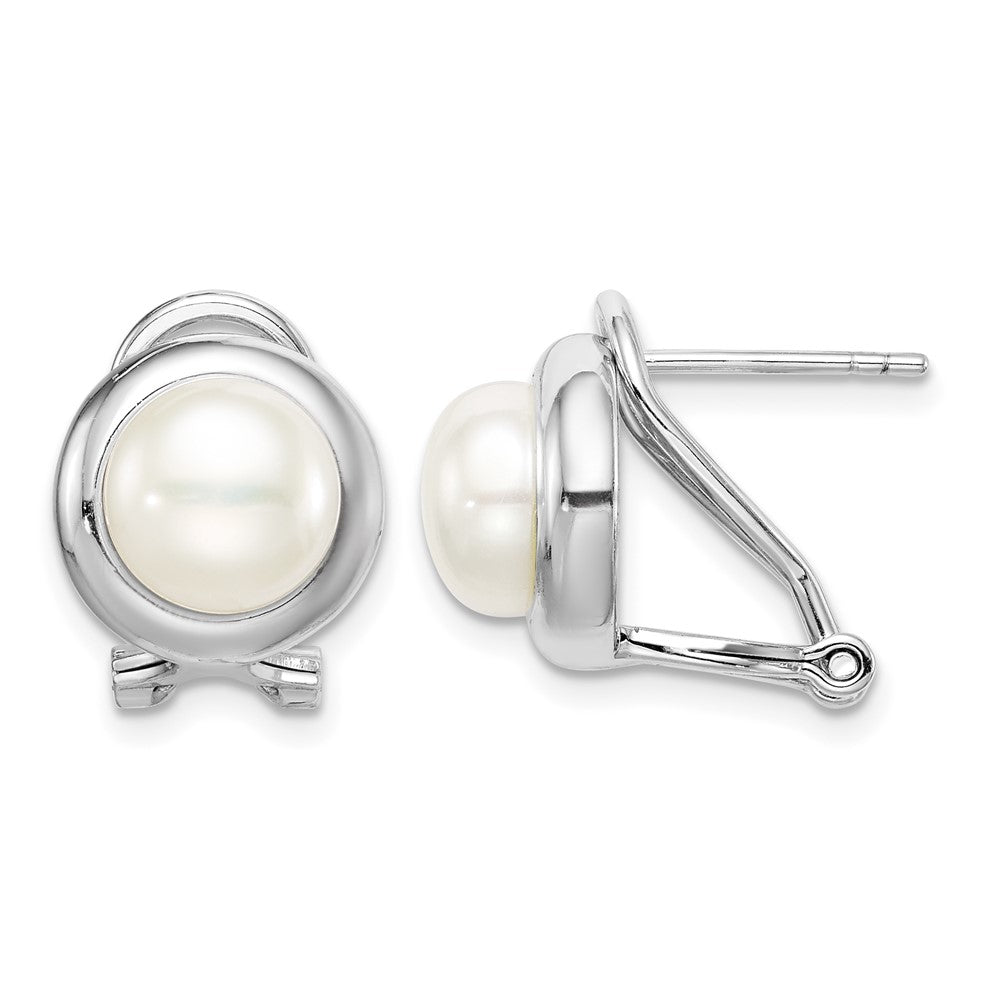 Sterling Silver Rhodium-plated 8-9mm Button FWC Pearl Omega Clip Earrings