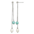 Sterling Silver Rhod-pltd Turquoise/FWC Pearl Chain Post Dangle Earrings