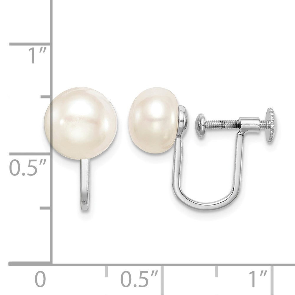 Sterling Silver RH-plated 8-9mm Button FWC Pearl Non Pierced Earrings