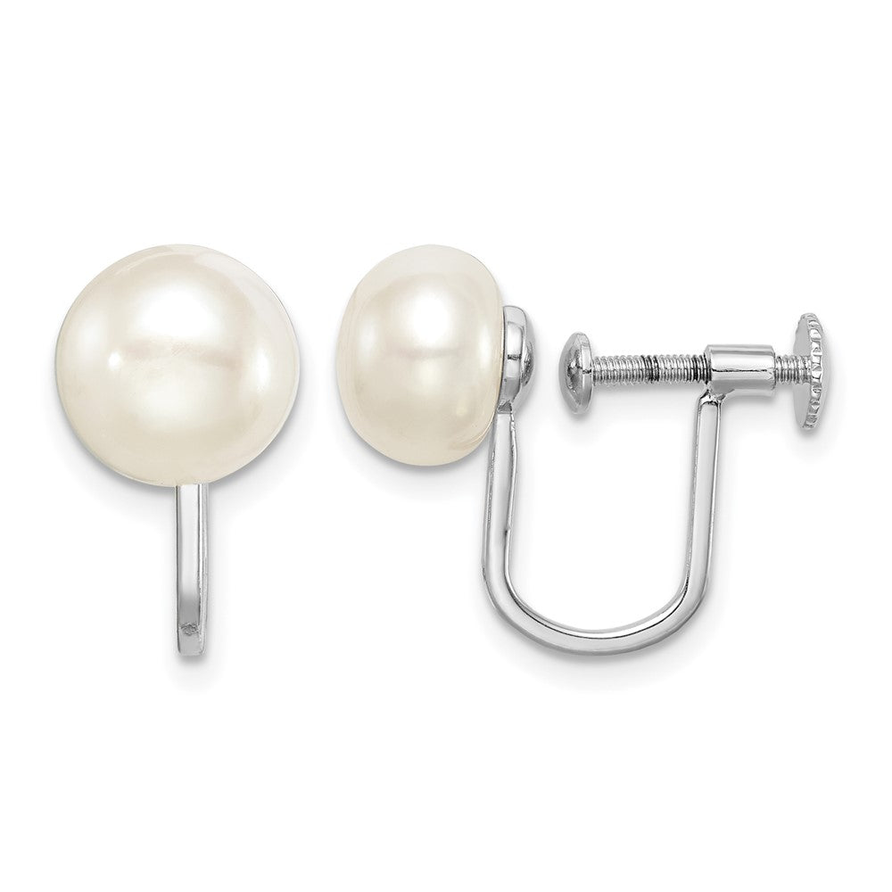 Sterling Silver RH-plated 8-9mm Button FWC Pearl Non Pierced Earrings