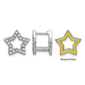 Sterling Silver RH-plate Yellow Enamel Star Crystal Hinged Earrings