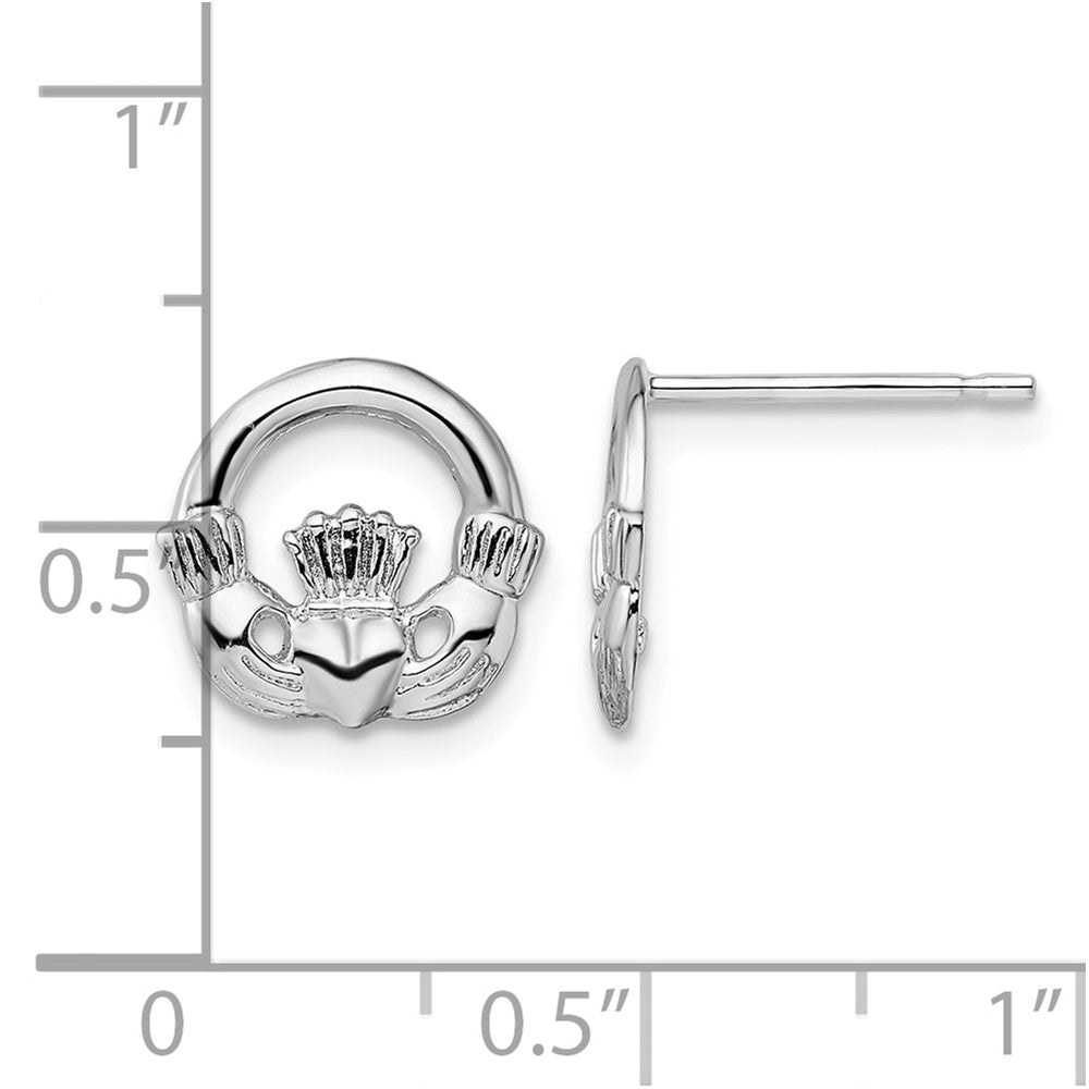 Sterling Silver Rhodium-plated Polished Claddagh Post Earrings