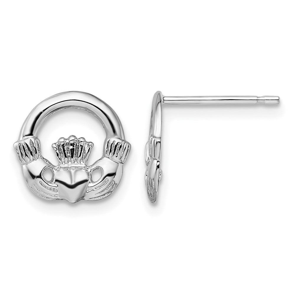 Sterling Silver Rhodium-plated Polished Claddagh Post Earrings